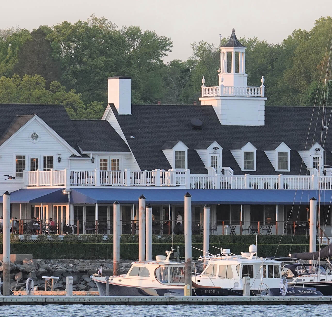 front of clubhouse and boats